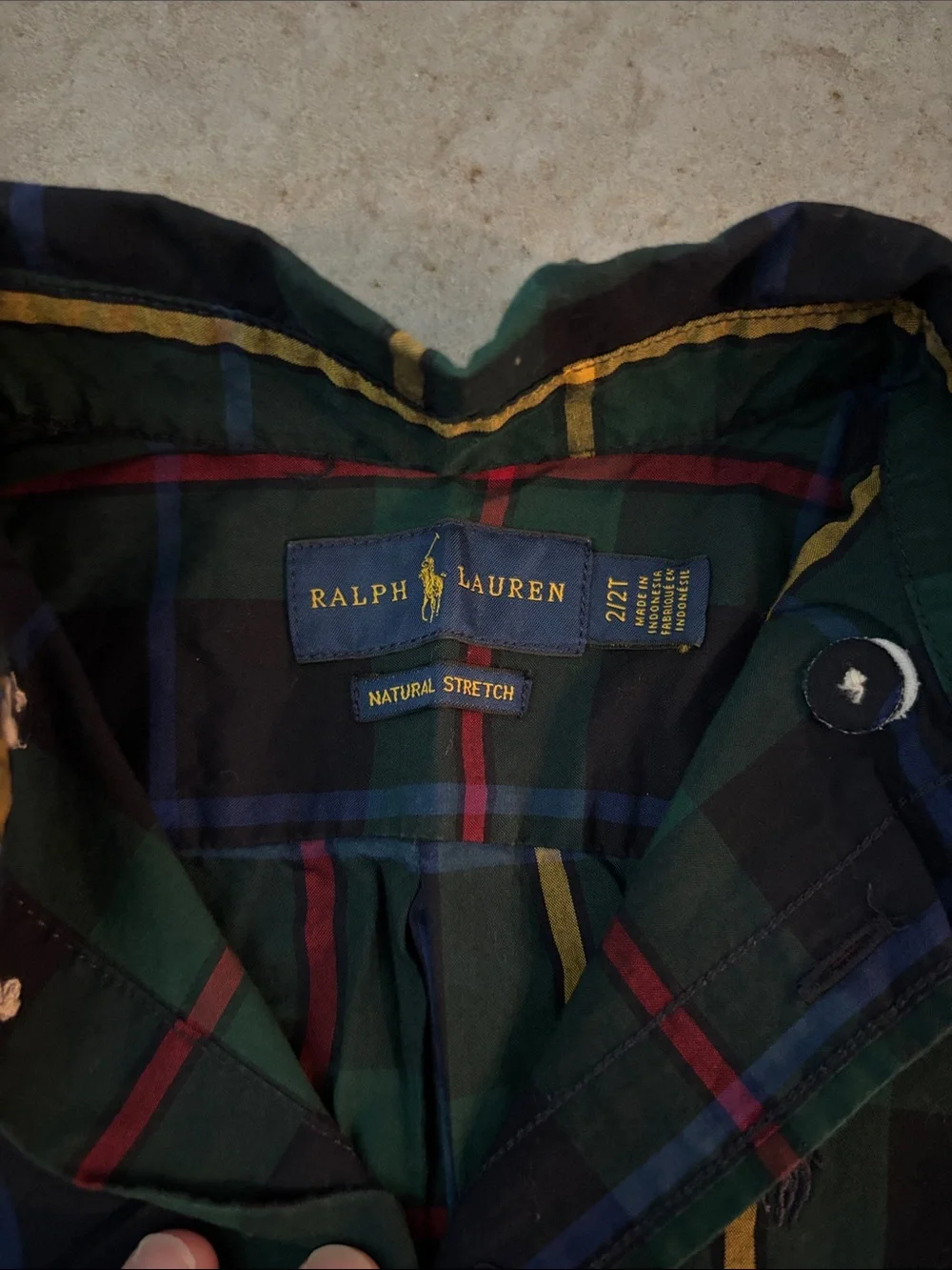 Ralph Lauren Boys' Green Navy Plaid Button-Down Shirt
